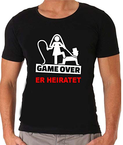 Junggesellenabschied T-Shirt | JGA Herren T-Shirt | Game Over |Sprücheshirt | Junggesellenabschied | Bräutigam | Team Bräutigam | Größe S-XXXL | Hochzeit (L, Schwarz (Er Heiratet))) von Blickfang