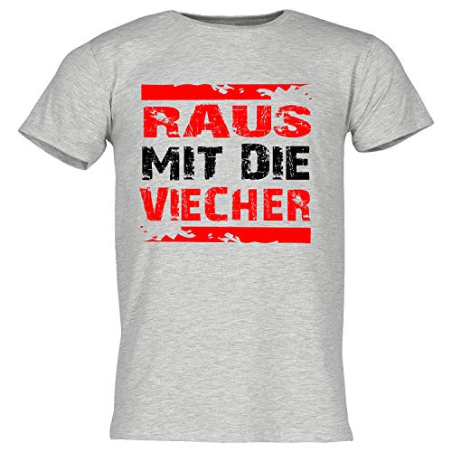 Raus MIT DIE VIECHER | Saufen, Party, Alkohol | Herren T-Shirt |SPRUCHESHIRT, Funshirt, Partyshirt, MOTIVSHIRT | SCHWARZ, GRAU, Weiss, BLAU | GR. S-5XL (L, Grau) von Blickfang