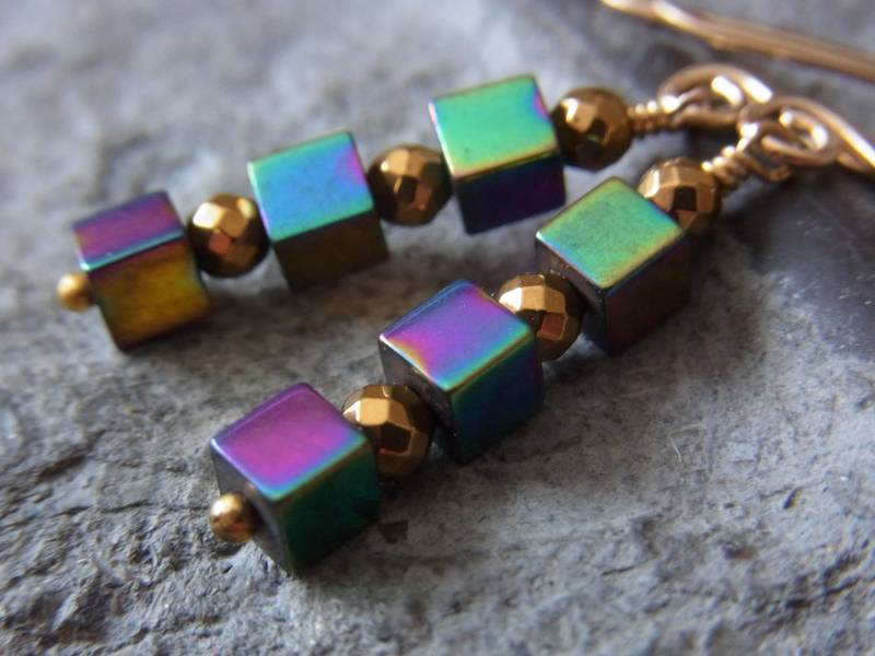 Ohrringe Würfel Hämatit Azurit Hämatitohrhänger Azuritohrringe Ohrschmuck Geschenke Für Sie Geschenk Freundin von Blickfang2