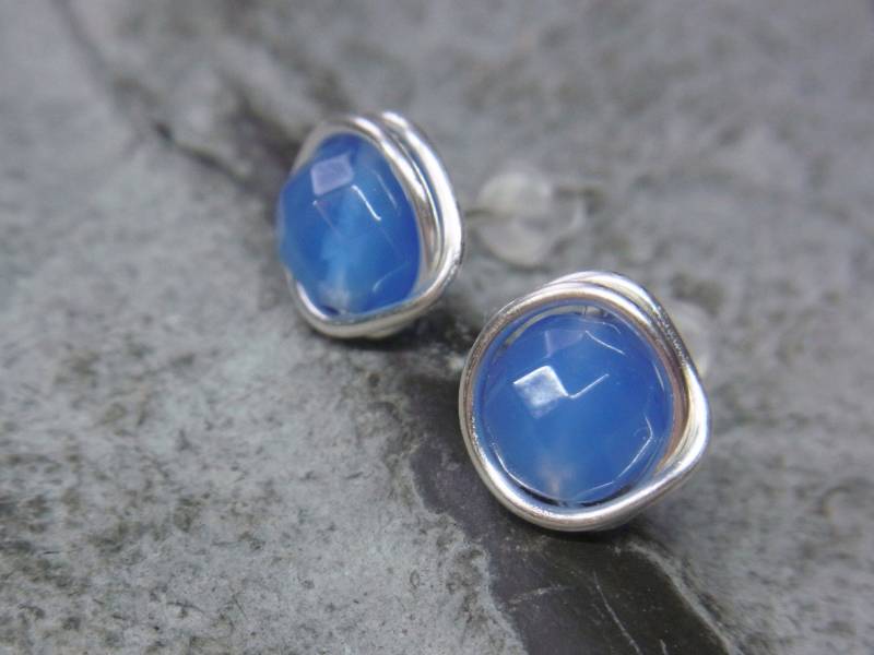 Ohrstecker Blau Achat Ohrschmuck Stecker Edelsteinohrstecker Blaue Ohrringe Geschenke Für Frauen Freundinnen Mütter von Blickfang2