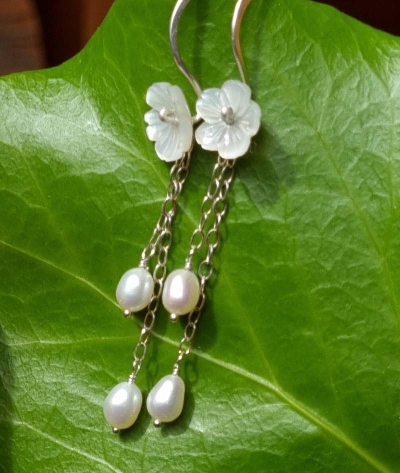 Perlenohrringe, Weiß Silber, Brautohrringe, Süßwasserperlen, Geschenke Für Sie von Blickfang2