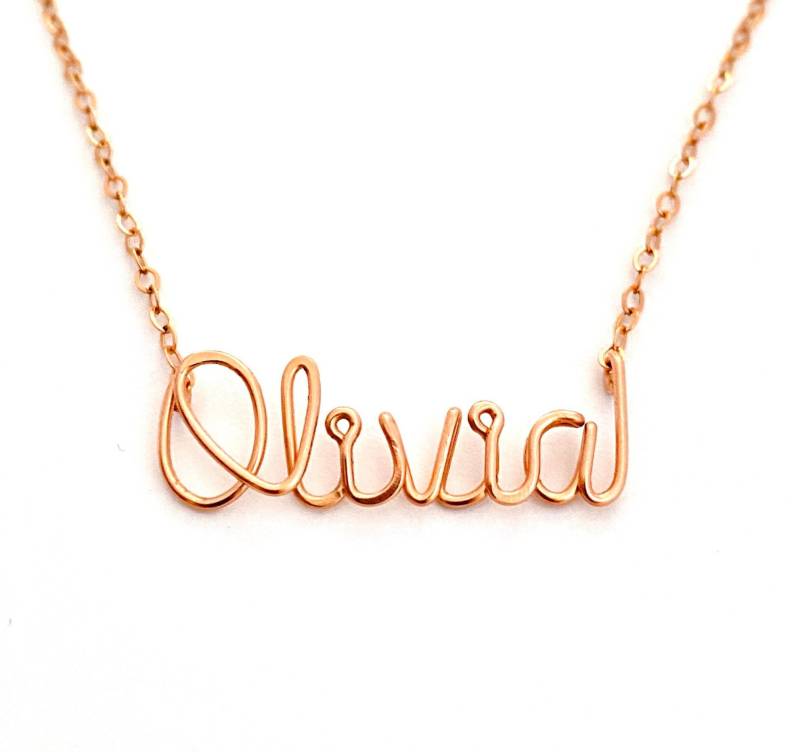 14K Rose Gold Personalisierte Name Halskette Benutzerdefinierte Script Wire Jewelry 14K Rose Gold Personalisierte Name Halskette Benutzerdefinierte Script Wire Jewelry von BlighPoshJewelry