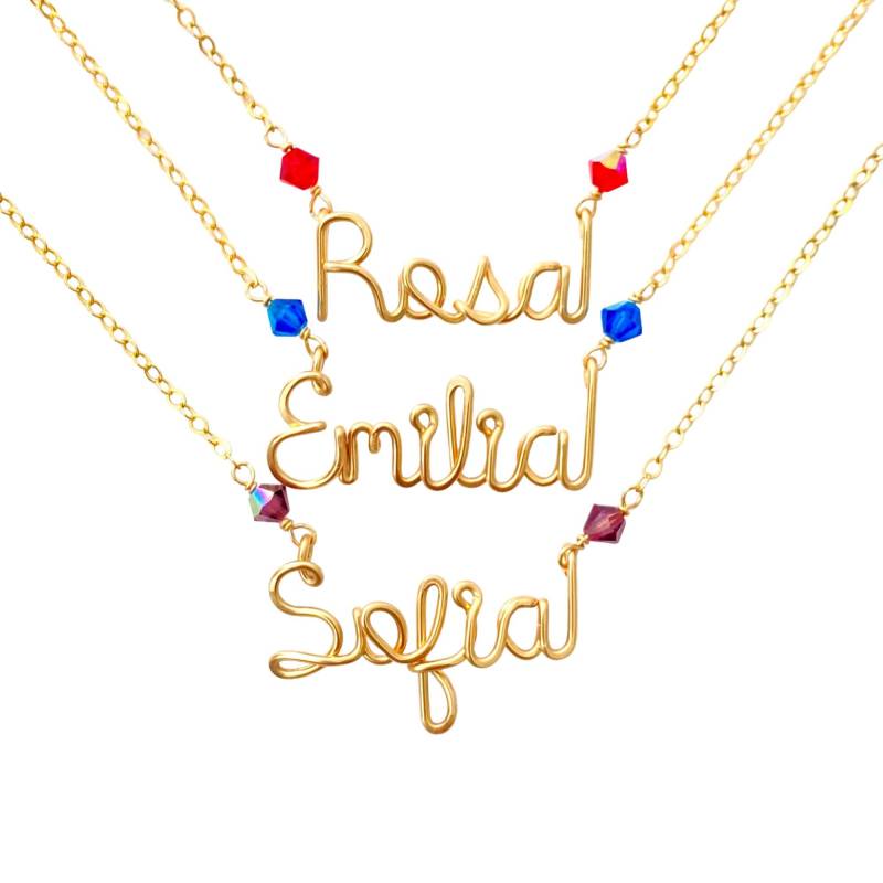 Gold Filled Kindernamenkette Cursive Swarovski Crystal Personalisierter Schmuck von BlighPoshJewelry