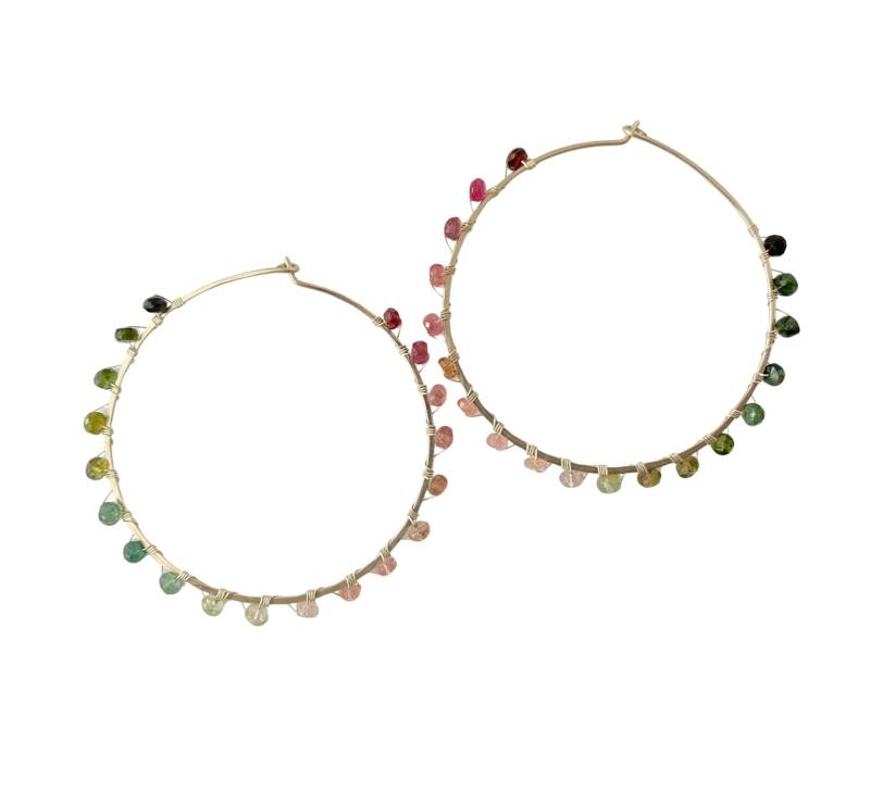 Wassermelonen-Turmalin Creolen - Große Sterling Silber Multi Farbe Edelstein Creolen. 6, 5 cm Durchmesser von BlighPoshJewelry