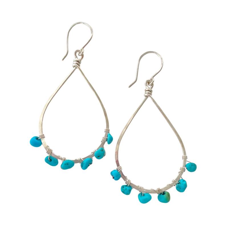 sterling Silber Türkis Creolen Gehämmerte Teardrop Ohrhänger von BlighPoshJewelry