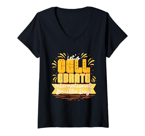 Damen Braille Lehrer Blindenschrift International Braille Day T-Shirt mit V-Ausschnitt Damen Braille Lehrer Blindenschrift International Braille Day T-Shirt mit V-Ausschnitt von Blindenlehrer Blindenlehrerin Brailleschrift