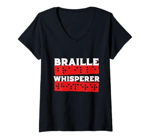 Damen Braille Lehrer Blindenschrift Punktum Braille Whisperer T-Shirt mit V-Ausschnitt Damen Braille Lehrer Blindenschrift Punktum Braille Whisperer T-Shirt mit V-Ausschnitt von Blindenlehrer Blindenlehrerin Brailleschrift