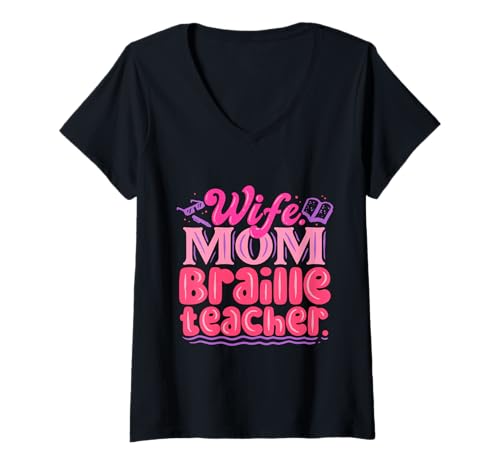 Damen Braille Lehrer Blindenschrift Punktum T-Shirt mit V-Ausschnitt Damen Braille Lehrer Blindenschrift Punktum T-Shirt mit V-Ausschnitt von Blindenlehrer Blindenlehrerin Brailleschrift