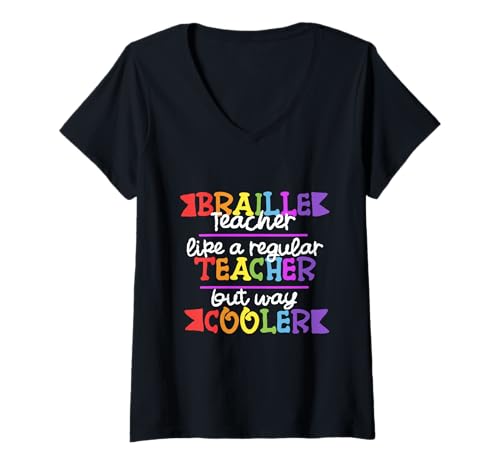 Damen Braille Lehrer Blindenschrift Punktum T-Shirt mit V-Ausschnitt Damen Braille Lehrer Blindenschrift Punktum T-Shirt mit V-Ausschnitt von Blindenlehrer Blindenlehrerin Brailleschrift