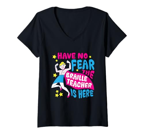 Damen Braille Lehrer Blindenschrift Punktum T-Shirt mit V-Ausschnitt Damen Braille Lehrer Blindenschrift Punktum T-Shirt mit V-Ausschnitt von Blindenlehrer Blindenlehrerin Brailleschrift