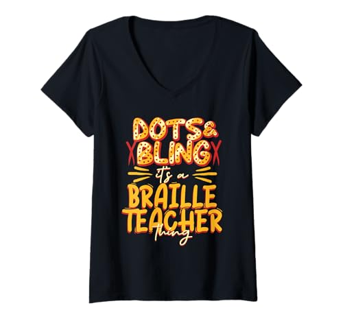 Damen Braille Lehrer Blindenschrift Punktum T-Shirt mit V-Ausschnitt Damen Braille Lehrer Blindenschrift Punktum T-Shirt mit V-Ausschnitt von Blindenlehrer Blindenlehrerin Brailleschrift