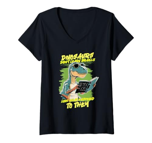 Damen Braille Lehrer Blindenschrift Punktum T-Shirt mit V-Ausschnitt Damen Braille Lehrer Blindenschrift Punktum T-Shirt mit V-Ausschnitt von Blindenlehrer Blindenlehrerin Brailleschrift