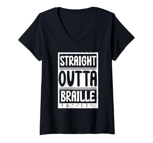 Damen Braille Lehrer Blindenschrift Punktum T-Shirt mit V-Ausschnitt Damen Braille Lehrer Blindenschrift Punktum T-Shirt mit V-Ausschnitt von Blindenlehrer Blindenlehrerin Brailleschrift
