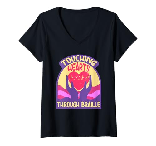 Damen Braille Lehrer Blindenschrift Punktum T-Shirt mit V-Ausschnitt Damen Braille Lehrer Blindenschrift Punktum T-Shirt mit V-Ausschnitt von Blindenlehrer Blindenlehrerin Brailleschrift