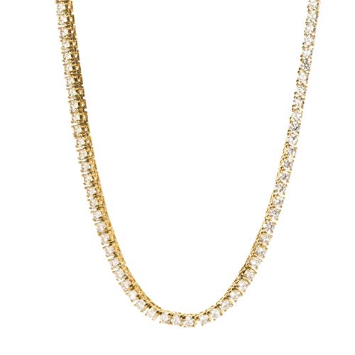 Bling Bling NY Unisex-Tenniskette, 3 mm, echtes massives 925er-Sterlingsilber, 14 Karat vergoldet, Zirkonia, 1-reihig, 40,6–61 cm, Armband 16,5–22,9 cm, Anlaufschutz, Metall, Zirkonia Bling Bling NY Unisex-Tenniskette, 3 mm, echtes massives 925er-Sterlingsilber, 14 Karat vergoldet, Zirkonia, 1-reihig, 40,6–61 cm, Armband 16,5–22,9 cm, Anlaufschutz, Metall, Zirkonia von Bling Bling NY