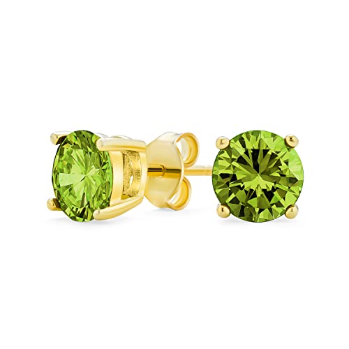 1Ct Olive Green CZ Stecker Ohrringe Brillantschliff Gelbgold Plattiertes .925 Sterlingsilber Simulierter Smaragd AAA CZ Solitär von Bling Jewelry