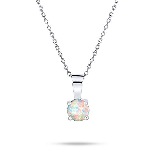 Bling Jewelry 1KT Runde Solitär Weiß Erstellt Opal Anhänger Halskette Für Frauen Für Jugendlich .925 Sterlingsilber Oktober Geburtsstein von Bling Jewelry