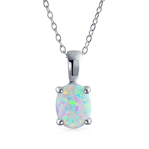 Klassische Einfache Edelstein 1Ctw Solitär Oval Weiß Regenbogen Erstellt Opal Anhänger Halskette Für Frauen Teen .925 Sterling Silber Oktober Birthstone von Bling Jewelry