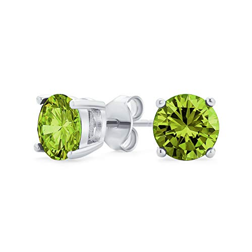 1Kt Olivgrüner Runder Zirkonia Brillantschliff Solitär Aaa Cz Ohrstecker .925 Sterling Silber Simulierter Peridot von Bling Jewelry