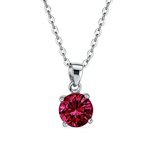 Bling Jewelry 1.5CTW Runde Rote AAA CZ Brillant Solitär Anhänger Halskette Für Frauen Für Jugendliche Rubin Simuliert .925 Sterlingsilber von Bling Jewelry