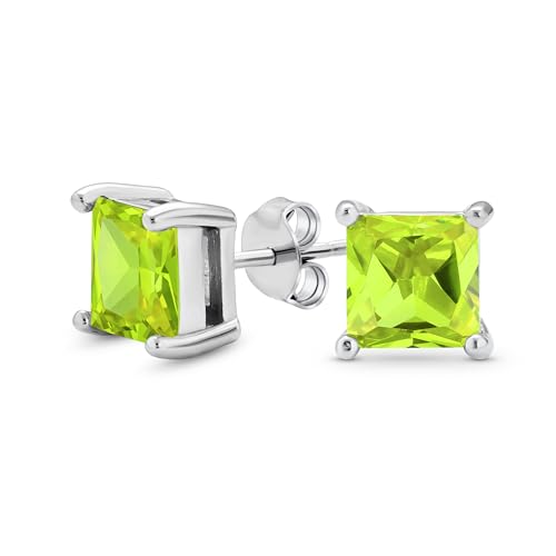 2Ct Hellgrüner Quadratischer Zirkonia Brillant Prinzess Schliff Aaa Cz Ohrstecker .925 Sterling Silber Simulierter Peridot von Bling Jewelry