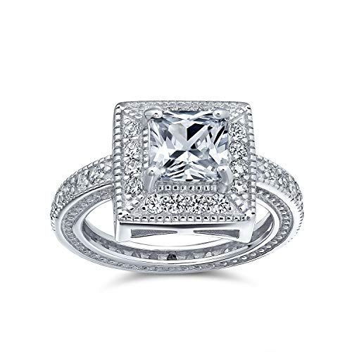 2Kt Vintage Art Deco Stil Cubic Zirkonia Milgrain Princess Cut Square Halo Aaa Cz Versprechen Verlobungsring Mit Ewigkeitsring Für Frauen .925 Sterlingsilber von Bling Jewelry