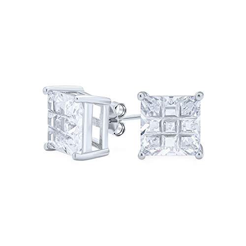 Geometrische Cubic Zirconia Cz Square Princess Invisible Cut Ohrstecker Für Männer Für Frauen .925 Sterling Silber von Bling Jewelry