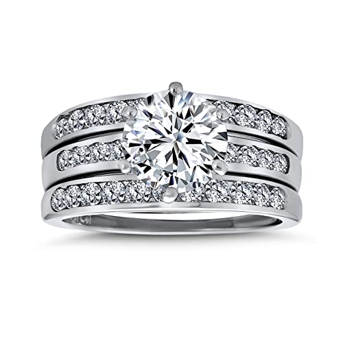 3,5 Karat runder Solitär AAA CZ 3 Reihe Pave Band Guard Enhancers Jubiläum Verlobungsring Ehering Set für Frauen .925 Sterling Silber von Bling Jewelry
