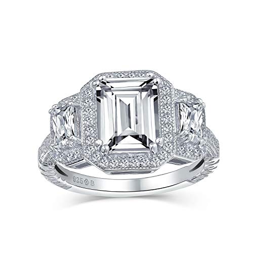 Personalisieren Estate Vintage Art Deco Stil 3CT AAA CZ Halo Rechteck Smaragdschliff Statement Verlobungsring für Frauen CZ Baguette Seitensteine .925 Sterling Silber Anpassbar von Bling Jewelry