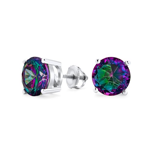 4CT Runde schwarze mystische Regenbogen Zirkonia Solitär CZ Ohrstecker für Frauen .925 Sterling Silber Schraubverschluss 10MM von Bling Jewelry