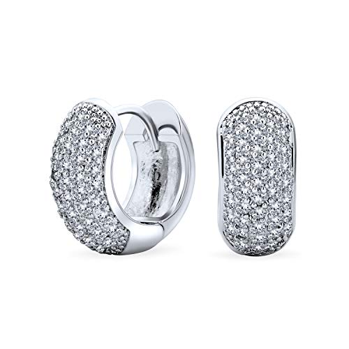 Urlaubsbraut 5 Fünfreihige Kuppel Mit Zirkonia Besetzte CZ Breite Huggie-Hoop-Ohrringe Für Frauen Hochzeit Abschlussball Formelle Party, Versilbertes Scharnier-Design von Bling Jewelry