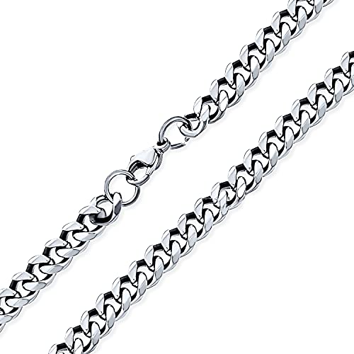 Bling Jewelry Urban Biker Schmuck Für Männer Frauen Und Jugendliche Solide Curb Link Kettenhalskette Silberfarben Edelstahl 20 Zoll 7 MM von Bling Jewelry