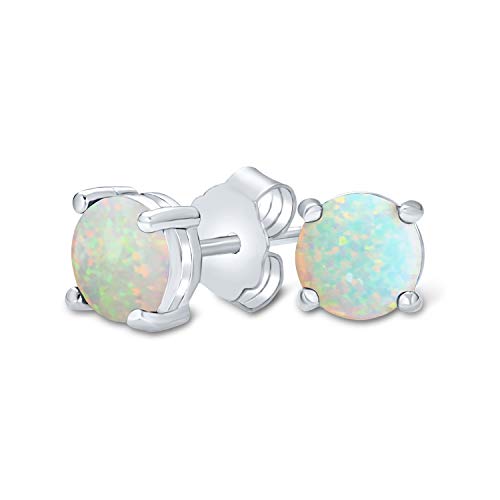 1Ct Labor Erstellt Schillernden Weißen Opal Runde Solitär-Ohrstecker Für Frauen Teenager .925 Sterling Silber Oktober Birthstone 6Mm 4 Prong Korb Gesetzt von Bling Jewelry