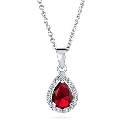 Bling Jewelry 925 Sterling Silber Viktorianischen Vintage-Stil Zart Braut Birne Form Simuliert Rubin Rot Solitär Kubischer Zirkon Aaa Cz Halo 5Ct Träne Anhänger Halskette Für Frauen von Bling Jewelry