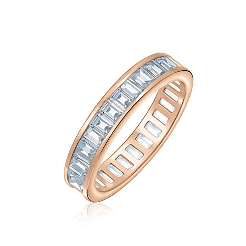 Aaa Cubic Zirconia Kanal Set Rechteck Emerald Cut Baguette Cz Eternity Ring Jahrestag Hochzeit Band Für Frauen Rosengold Vergoldet .925 Sterling Silber 4Mm Stapelbar Ringe von Bling Jewelry