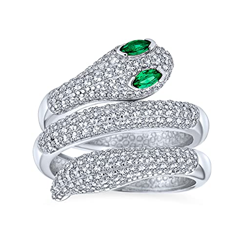 Ägyptischen Stil Exotische Feierliche Cz Micro Pave Simuliert Emerald Green Eye Wrapping Stackable Bypass Wrap Wide Statement Serpent Schlange Ring Für Frauen Offen Einstellbar .925 Sterling Sliver von Bling Jewelry