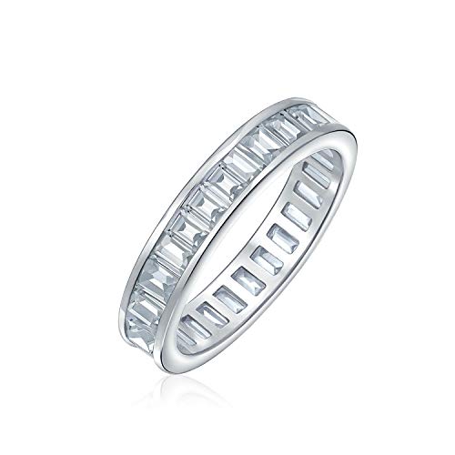Bling Jewelry AAA Zirkonia im Kanal gefasst Rechteckiger Smaragdschliff Baguette CZ Ewigkeitsring Jubiläums-Ehering für Frauen .925 Sterlingsilber 4MM Stapelbare Ringe von Bling Jewelry