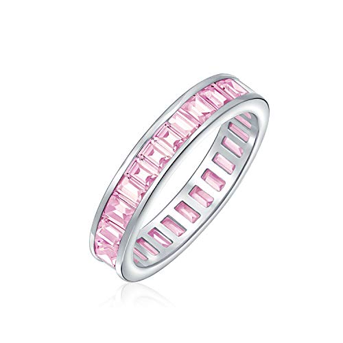 Aaa Cubic Zirconia Rosa Kanal Set Rechteck Emerald Cut Baguette Cz Eternity Ring Jahrestag Hochzeit Band Für Frauen .925 Sterling Silber 4Mm Stapelbar Ringe von Bling Jewelry