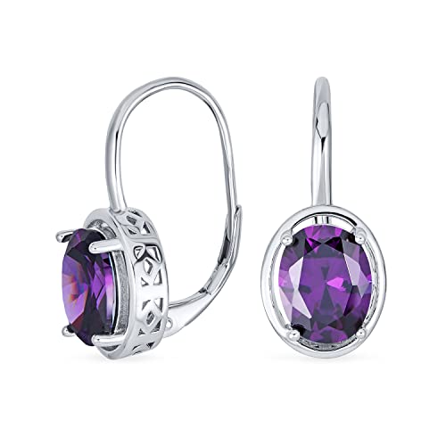 AAA Kubikzirconia Simulierter Lila Amethyst Geburtsstein 3,60 Ct. Oval 9X7MM CZ .925 Sterling Silber Vintage-Filigran-Stil Hänge-Ohrringe für Frauen mit Klappverschluss. von Bling Jewelry