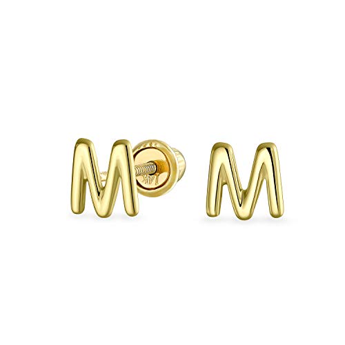 Abc Minimalistisch Echt Gelb 14K Gold Bsperren Alphabet Buchstabe Initialee M Ohrstecker Sicherheitskugel Schraube Zurück Für Teenager Für Frauen von Bling Jewelry