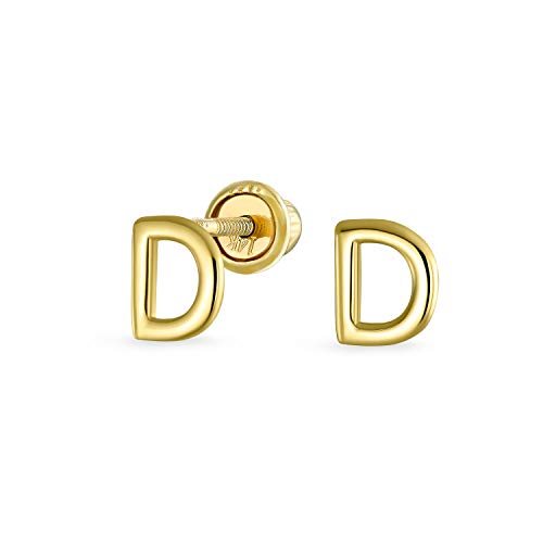 Abc Minimalistisch Echte Gelb 14K Gold Bsperren Alphabet Buchstabe D Initialee Ohrstecker Sicherheitskugel Schraube Zurück Für Teenager Für Frauen von Bling Jewelry