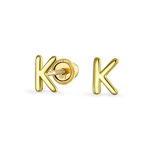 Abc Minimalistisch Echte Gelb 14K Gold Bsperren Alphabet Buchstabe Initialee K Ohrstecker Sicherheitskugel Schraube Zurück Für Teenager Für Frauen von Bling Jewelry