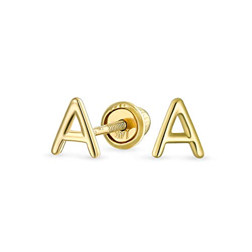 Abc Minimalistisch Real Yellow 14K Gold Capital Bsperren Alphabet Letter A Initiale Stud Earrings Sicherty Ball Screw Back For Teen For Freundin von Bling Jewelry