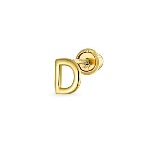 Abc Minimalistisch Real Yellow 14K Gold Capital Bsperren Alphabet Letter D Cartilage Ear Lobe Piercing 1 Piece Stud Earring Screw Back For Teen Freundin Men von Bling Jewelry