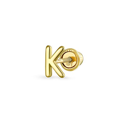 Abc Minimalistisch Real Yellow 14K Gold Capital Bsperren Alphabet Letter Initiale K Cartilage Ear Lobe Piercing 1 Piece Stud Earring Screw Back For Teen Freundin Men von Bling Jewelry