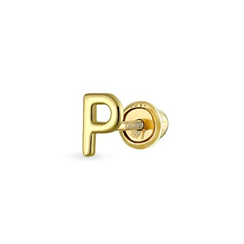 Abc Minimalistisch Real Yellow 14K Gold Capital Bsperren Alphabet Letter Initiale P Cartilage Ear Lobe Piercing 1 Piece Stud Earring Screw Back For Teen Freundin Men von Bling Jewelry