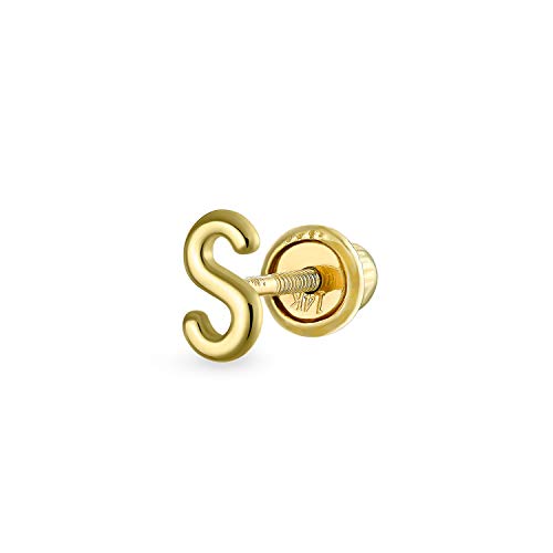 Abc Minimalistisch Real Yellow 14K Gold Capital Bsperren Alphabet Letter Initiale S Cartilage Ear Lobe Piercing 1 Piece Stud Earring Screw Back For Teen Freundin Men von Bling Jewelry