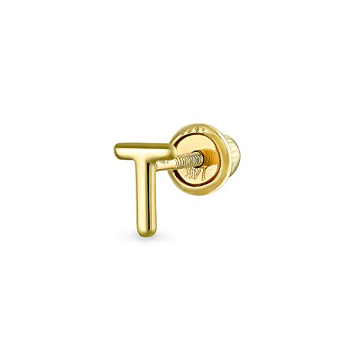 Abc Minimalistisch Real Yellow 14K Gold Capital Bsperren Alphabet Letter Initiale T Cartilage Ear Lobe Piercing 1 Piece Stud Earring Screw Back For Teen Freundin Men von Bling Jewelry