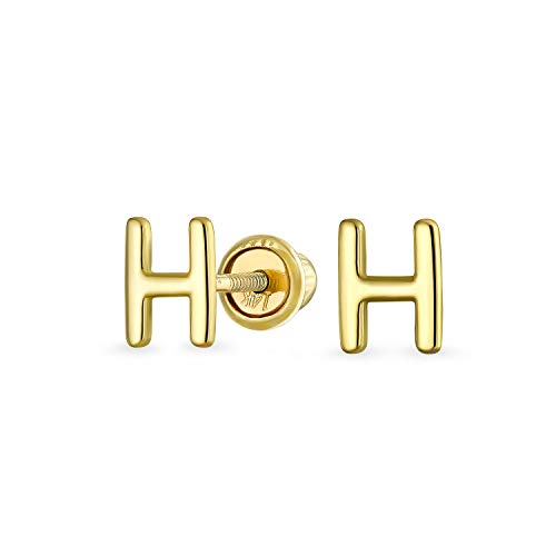 Abc Minimalistische Echte Gelb 14K Gold Bsperren Alphabet Buchstabe Initialee H Ohrstecker Sicherheitskugel Schraube Zurück Für Teenager Für Frauen von Bling Jewelry