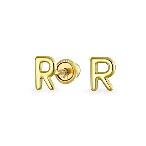 Abc Minimalistische Echte Gelb 14K Gold Bsperren Alphabet Buchstabe Initialee R Ohrstecker Sicherheitskugel Schraube Zurück Für Teenager Für Frauen von Bling Jewelry